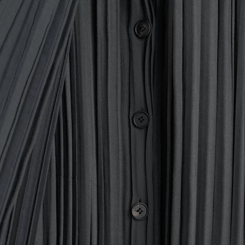Issey Miyake Archival Rare Grey Pleated Scarf-Collar Button-Front Duster - Picture 6 of 10